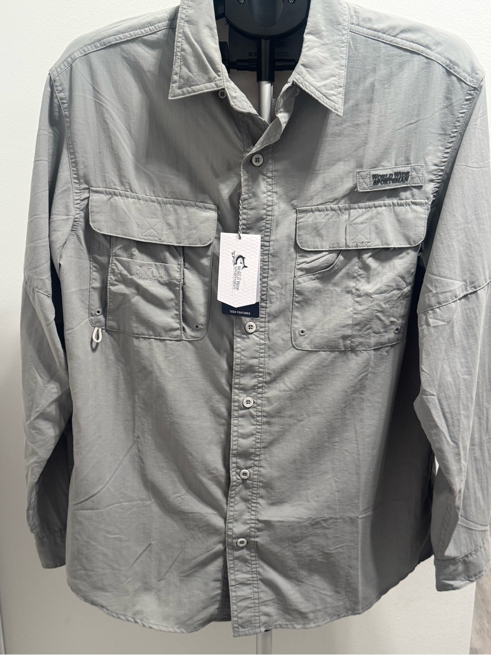 World Wide Sportsman Men's Gray Fishing Button-Up Shirt Quick Dry M/M